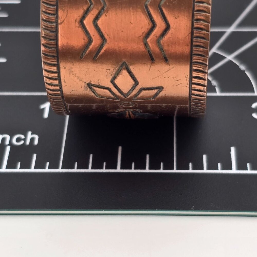 VTG Bell Trading Post Wide Copper Cuff Bracelet 6.5" Stamped Design Southwestern - Picture 6 of 7